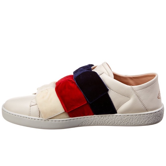 HOST PIC GUCCI ACE WHITE LEATHER SNEAKERS TRIPLE VELVET BOW DETAIL SZ US 38 1/2 - Picture 2 of 15
